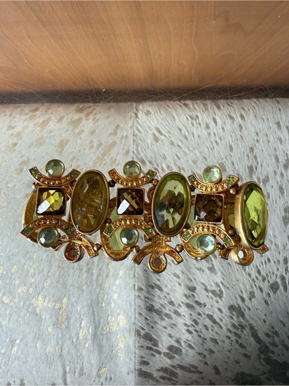 Gold-Tone Green, Ocean and Hazel Crystal Stretchy Bracelet